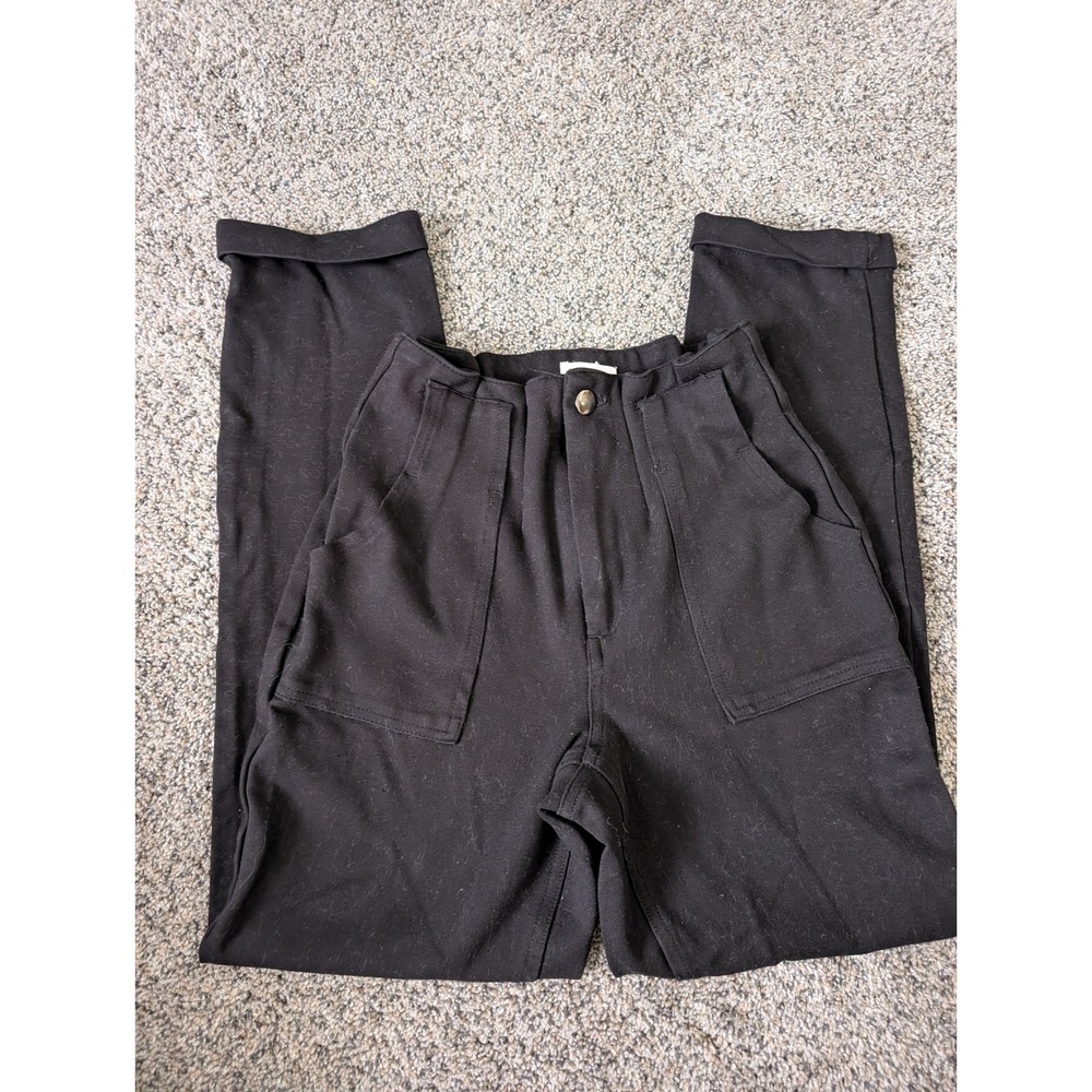 SO Black High Waisted Pleated Tapered Trousers Cuffed Hem Size 0